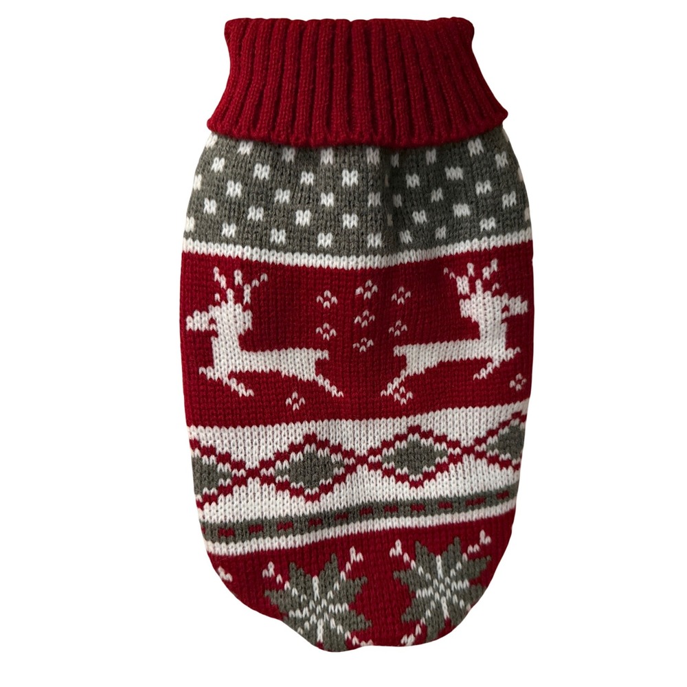 Christmas Dog Sweater Reindeer Snowflake Nordic Fair Isle Knit Pet Clothing Sz M